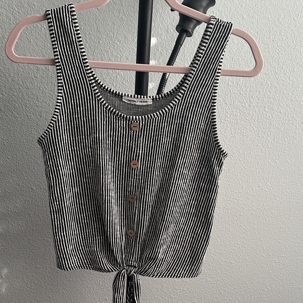 Caution To The Wind Black and White Striped Tank Top